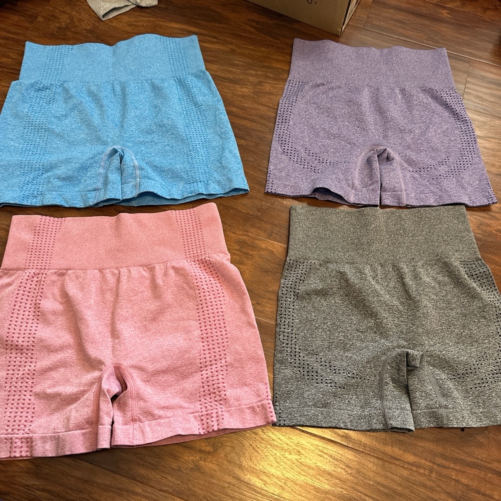 Seamless High-Waist Shorts Set - Blue, Purple, Pink, Gray
